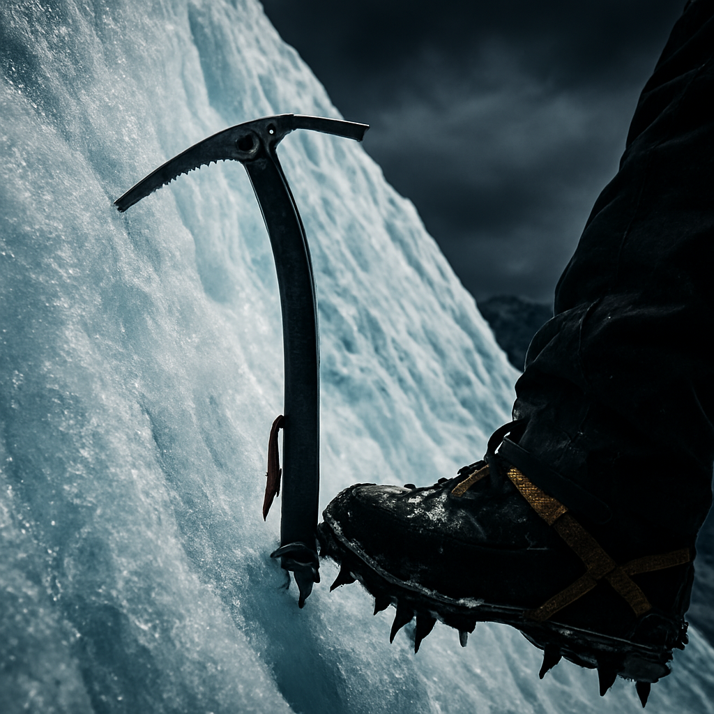 Piolet clavado en hielo glacial a gran altitud