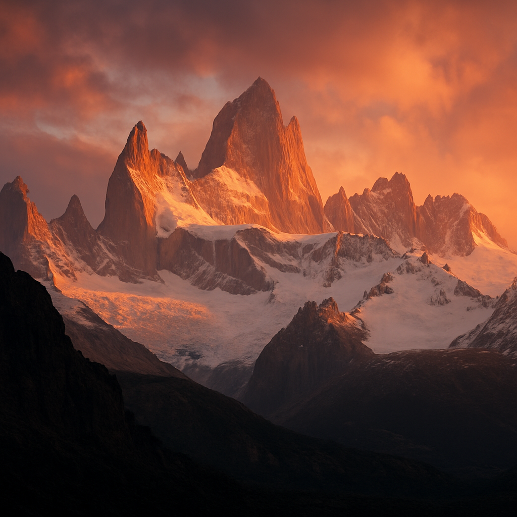 Cumbres nevadas de los Andes argentinos al amanecer
