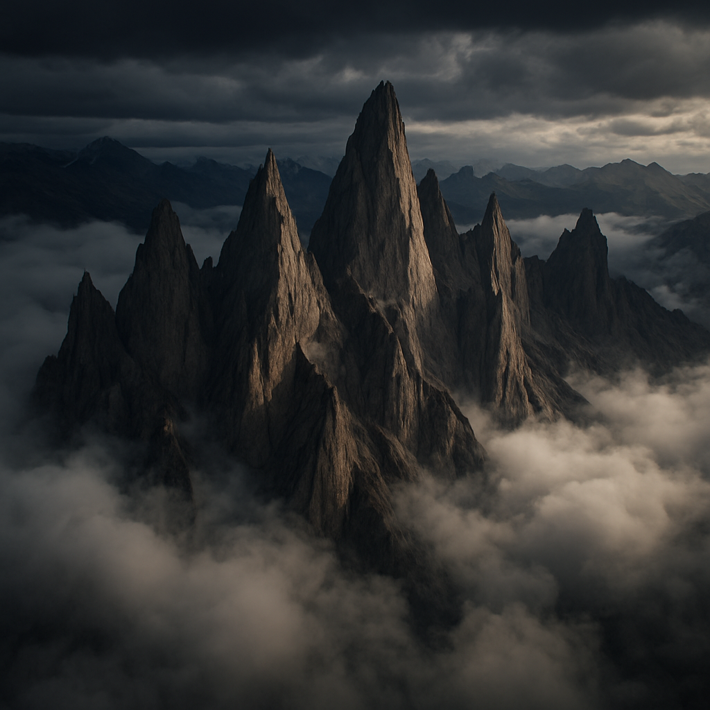 Picos de granito en la Patagonia entre nubes